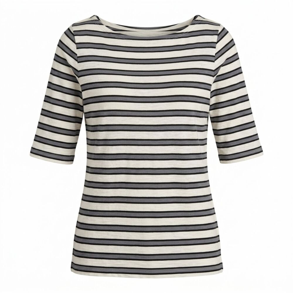 J.CREW STRIPED COASTAL PREPPY CASUAL EVERYDAY WEAR WIDE NECK COTTON TEE SZ. XS